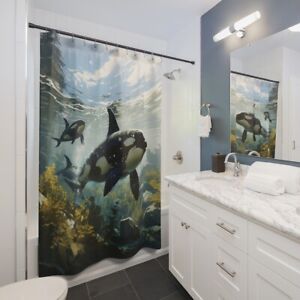 Killer Whales in the Ocean Shower Curtain | Majestic and Striking Bathroom Decor