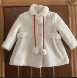 Vintage CuteTogs Girls White Coat with Red Tie & Pom Poms, Size 4 - Picture 1 of 10