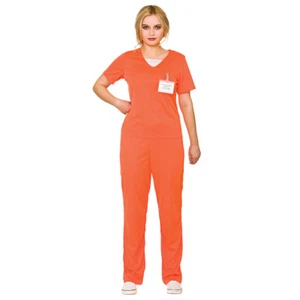 Damen ORANGE VERURTEILTER Gefangenenzelle Häftling Kostüm Overall Henne Teil - Bild 1 von 6