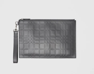 BNWT BURBERRY Embossed Check Leather Large Zip Pouch/Clutch Mens/Womens Ash Grey - Image 1 of 4