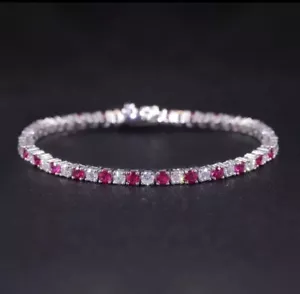 Ruby and Moissanite Round Tennis Bracelet Platinum Over Sterling Silver 7 Inch - Picture 1 of 5