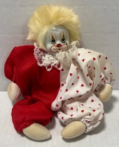 Vintage QTee Clown Doll Porcelain Face Red & White Heart Outfit Thailand - Picture 1 of 8