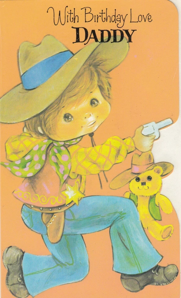 Tarjeta de felicitación vintage de feliz cumpleaños de papá - hijo vaquero y oso de peluche para niños Foto 1 de 1