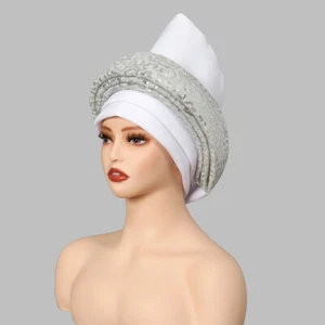 Gorra Africana Aso Oke Headtie Auto Gele Gorro Mujeres Hijab Sombrero Turbante Envolvente Gorras - Imagen 1 de 16