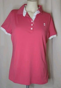TREDSTEP IRELAND Polo Shirt Womens Sz LG Equestrian/Horse/Riding SS Pink & White - Picture 1 of 11