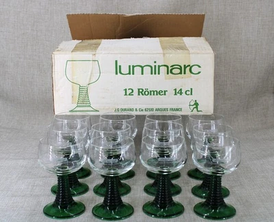 Juego de 12 copas de vino alemanas Deinhard grabadas con tallo de colmena verde Luminarc Foto 1 de 4