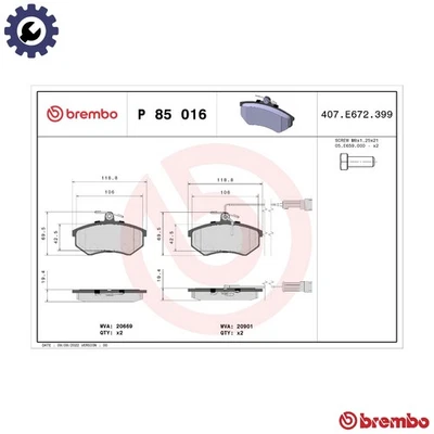 JUEGO PASTILLAS FRENO DISCO FRENO P 85 016 AUDI 100/5000 200 4000 90 80 QUATTRO 2.0L Foto 1 de 4