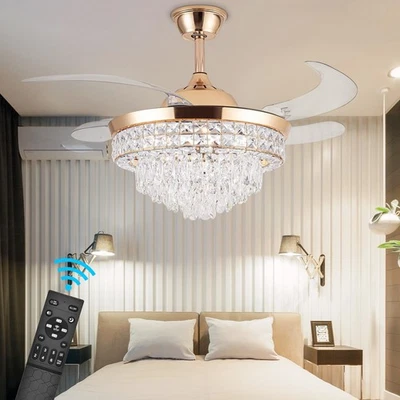 42" Crystal Ceiling Fan with Light,Gold Luxury Dimmable Chandelier Ceiling Fa... - Image 1 of 4