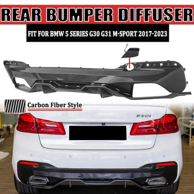 Carbon Fiber Look Rear Bumper Diffuser For 2017-22 BMW 5 Series G30 G31 M SPORT - Image 1 of 4