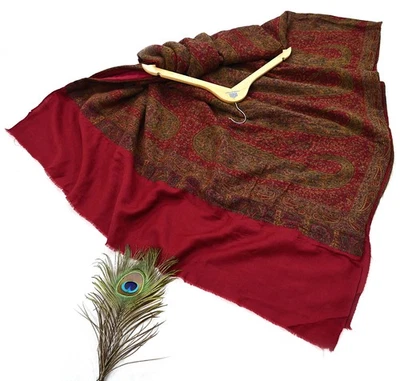 Mantón de lana de Cachemira vintage granate tejido a mano Jamawar cachemira envoltura lana pura Foto 1 de 4