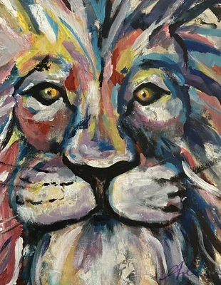 ORIGINAL ABSTRACT LION KING PAINTING ACRYLIC MIXED MEDIA MODERN GIFT CANVAS SIGN - Image 1 of 2