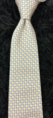 Corbata de seda geométrica Turnbull & Asser amarillo azul 3"x58" vintage Foto 1 de 4
