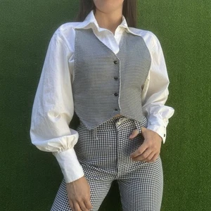 Vintage 90s Contempo Casuals White Crop Top Houndstooth Vest sz small USA - Picture 1 of 6