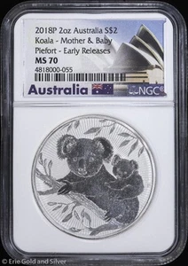 2018-P $2 Australia 2 oz Silver Koala NGC MS 70 | Piedfort Early Releases - Picture 1 of 4