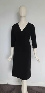 Jacqui E Size Medium Black Jersey 3/4 Sleeve Wrap Dress - Picture 1 of 9