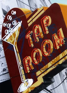 Tap Room Martini Glass Neon Sign Hand Colored Photo Bar Restaurant Art Liquor   - Picture 1 of 1