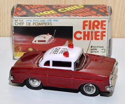 Modellino auto pompieri latta MF 714 Ford 1964 Fire Chief Frizione Cina Anni 80 - Immagine 1 di 4