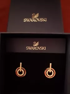 BNWT Swarovski Crystal Circle Mini Pierced Earrings Rose Gold Coloured  - Picture 1 of 3