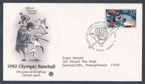 USA 1992 2 FIRST DAY COVERS BASEBALL OLYMPIC GAMES WITH CACHETS - Picture 1 of 2