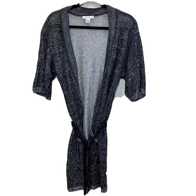 Cárdigan largo de lino negro Bryn Walker - manga corta - con cinturón - pequeño Foto 1 de 4