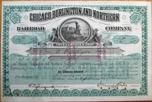 Chicago Burlington Northern John Murray Forbes Autogramm, 1886 Stock Certificate - Bild 1 von 1