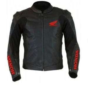 Black Men Honda Motorbike Cowhide Leather Jacket with CE Approved Protections - Picture 1 of 4