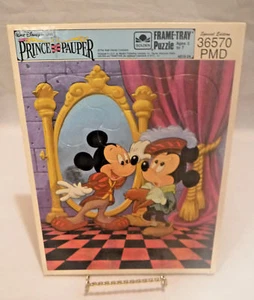 Rompecabezas dorado bandeja marco Mickey príncipe mendigo Disney - Imagen 1 de 3