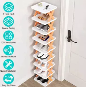 9-Tier Shoe Rack Storage Organizer Shoe Rack Narrow DIY Adjust Shoe Shelf Orange - Picture 1 of 7