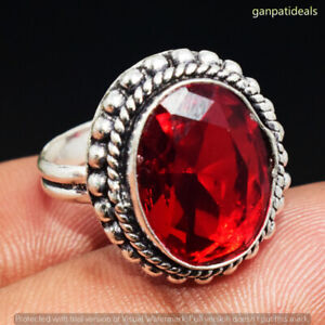 Garnet Glass Gemstone Handmade Ring Jewelry US Size- 8.25 GR-21104