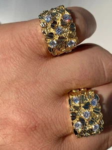 HARLEMBLING REAL Solid 925 Sterling Silver 14k Gold Plated Simulated Diamond Nugget Ring Icy