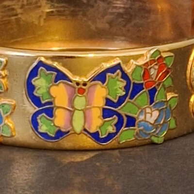 Pulsera Mariposa Esmalte Cloisonné Brazalete Articulado Cadena de Seguridad Foto 1 de 4