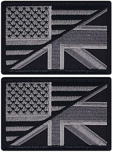 USA UK Flag British American Flag Subdued Morale Patch | 2PC HOOK BACKING 3"x2" - Picture 1 of 2