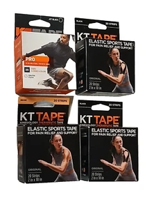 4 Pack KT Tape Pro Kinesiology Therapeutic Tape Strips Jet Black 10 In 20 Strips - Picture 1 of 3