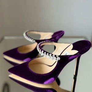 New Jimmy Choo Purple Velvet Bing 100 Crystal embellished mule $1,095 39 - Picture 1 of 8
