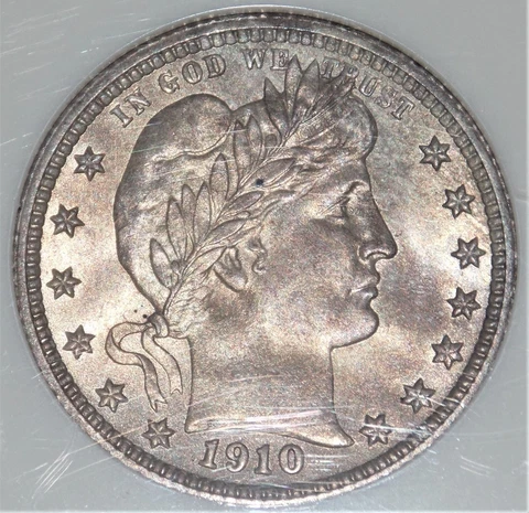 Only 1 graded higher 1910 Barber Quarter MS66, superb toning -- key date Cover