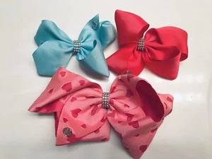 JoJo Siwa Hair Clip Bows:2 Large, 1 X-large Lot Of 3, Pink, Blue, Pink Hearts - Picture 1 of 5