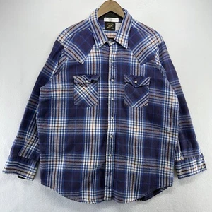 Vintage Saddle King Shirt mens 2XL Blue Plaid Western Key Pearl Snap Flannel 90s - Picture 1 of 13