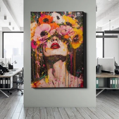 ✅WANDBILD LEINWAND,  ACRYLGLAS MODERN FRAU BLUMEN POP ART WANDDEKO PREMIUM - Bild 1 von 4