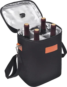 4 Bottle Wine Gift Tote Carrier - Leakproof & Insulated Padded Versatile Wine Co - Picture 1 of 12