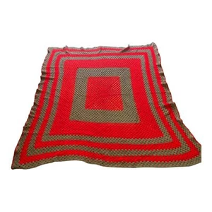 Handmade Hand Crochet Red & Gray Ohio State Square Print Throw Print Blanket - Picture 1 of 3