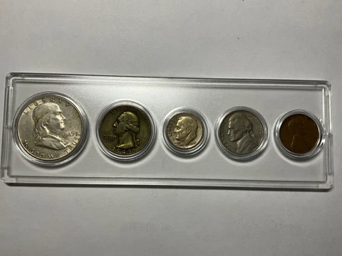 1949 BIRTH YEAR 5 COIN SET - 90% SILVER COINS (3) INCLUDED - CIRCULATED SET Cover