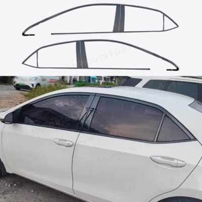 Cubierta de tira de ventana de coche cromada negra de acero para Toyota Corolla sedán 2014-19 Foto 1 de 4