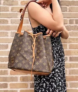 Louis Vuitton Petit Noe Drawstring Bucket Bag Shoulder Bag Brown Monogram - Picture 1 of 11
