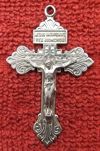 Vintage Jesus Nazarenus Rex Judaeorum Katholisches Kruzifix Kreuz - Bild 1 von 4