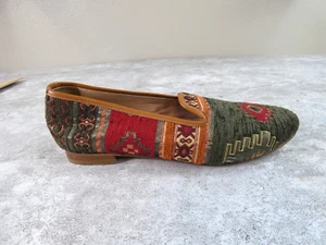 Zapato Kikim Hecho a Mano Mujer 43 EE. UU. 12 Verde De Colección Suroeste Alfombra Sin Cordones Boho - Imagen 1 de 14