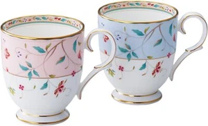 NORITAKE Mug 320cc Hanasarasa 2 pieces Pink and Blue Bone China P50755A440956 - Picture 1 of 9