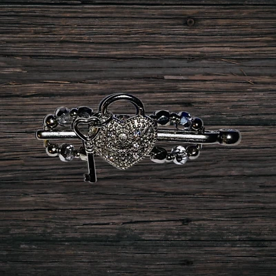 Lilla Rose Flexi - Clip 3525 Heart and Key Barrette Nickel Plated - Image 1 of 2