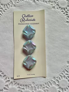 3 BLUE IRIDESCENT CARVED VINTAGE SQUARE GLASS BUTTONS SCHWANDA W GERMAN 16mm - Picture 1 of 3