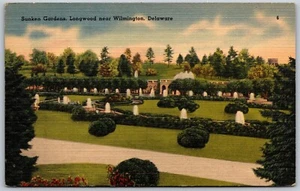 Vtg Wilmington Delaware DE Sunken Gardens Longwood 1940s Linen View Postcard - Picture 1 of 2