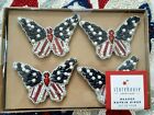 Storehouse Beaded PATRIOTIC Napkin Rings Butterfly USA Flag Red White Blue Set 4